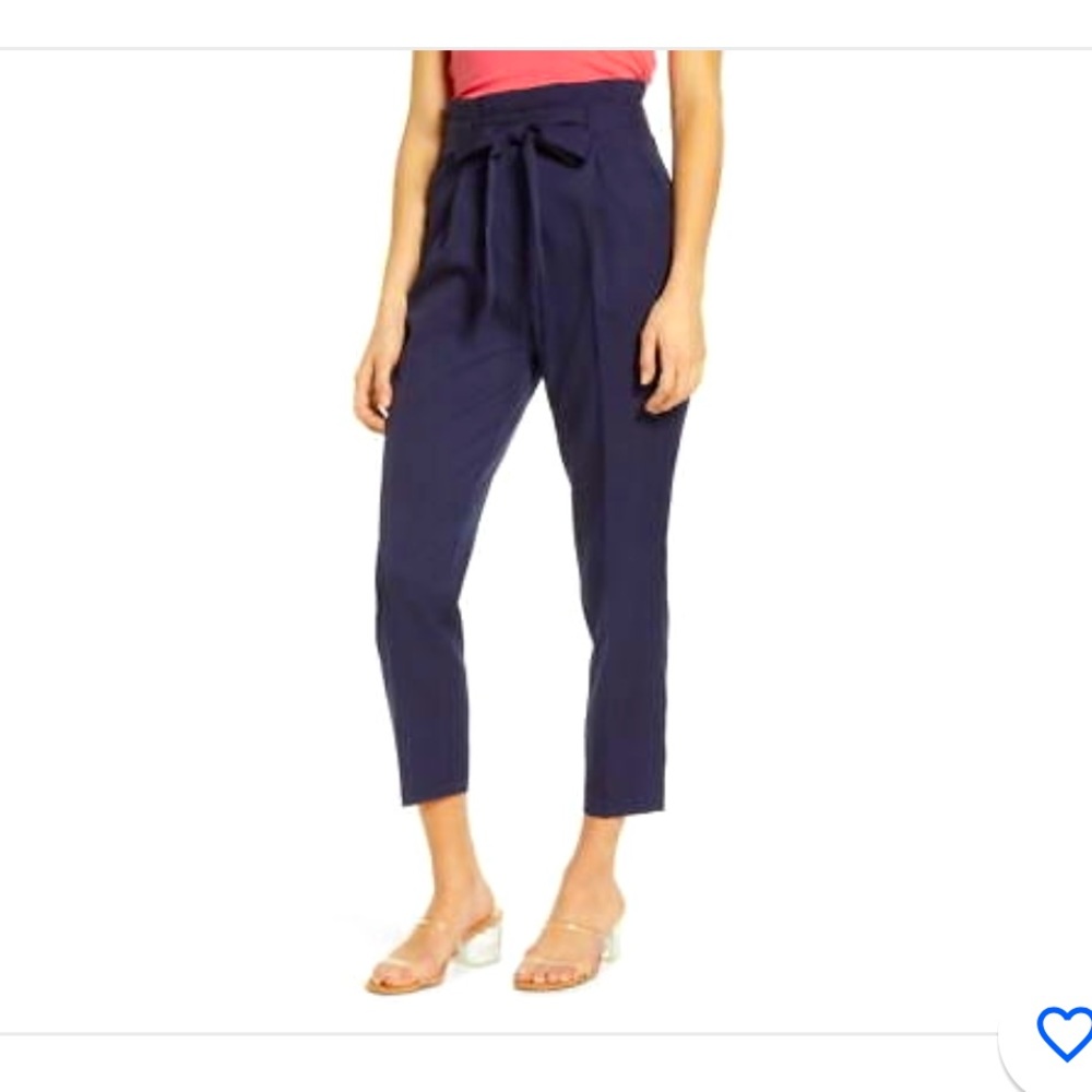 NWT Navy cropped paper-bag pants